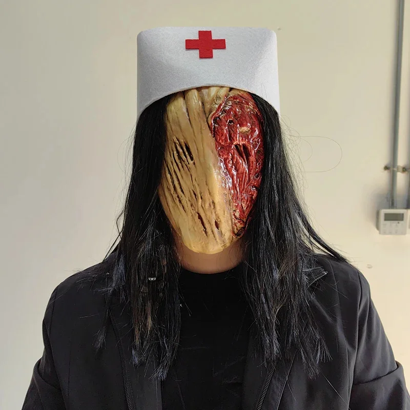

Тихий холм, безликая маска медсестры для косплея, шляпа, вечерние ужасы, кровавые латексные маски, костюм на Хэллоуин, реквизит для взрослых, один размер