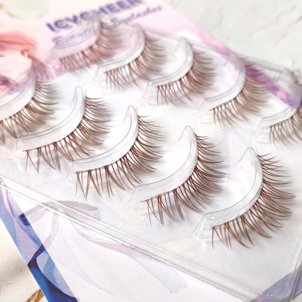 Brown Color 5 Pairs Makeup False Eyelashes Natural Looking Clear Band Eye Lashes Set Soft Handmade Eyelash