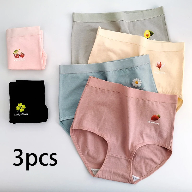 

3pcs Cotton Women Panties Lady Plus Size Underwear Large Size High Waist Briefs Breathable Solid Color Female Lingerie