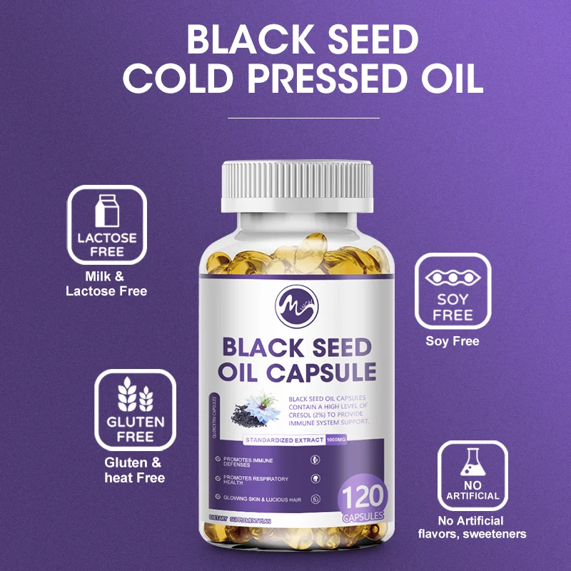 Black Seed Oil Capsules - Supports Cardiovascular Health, Joint and Digestive Health Hair Growth & Skin Health Non-GMO