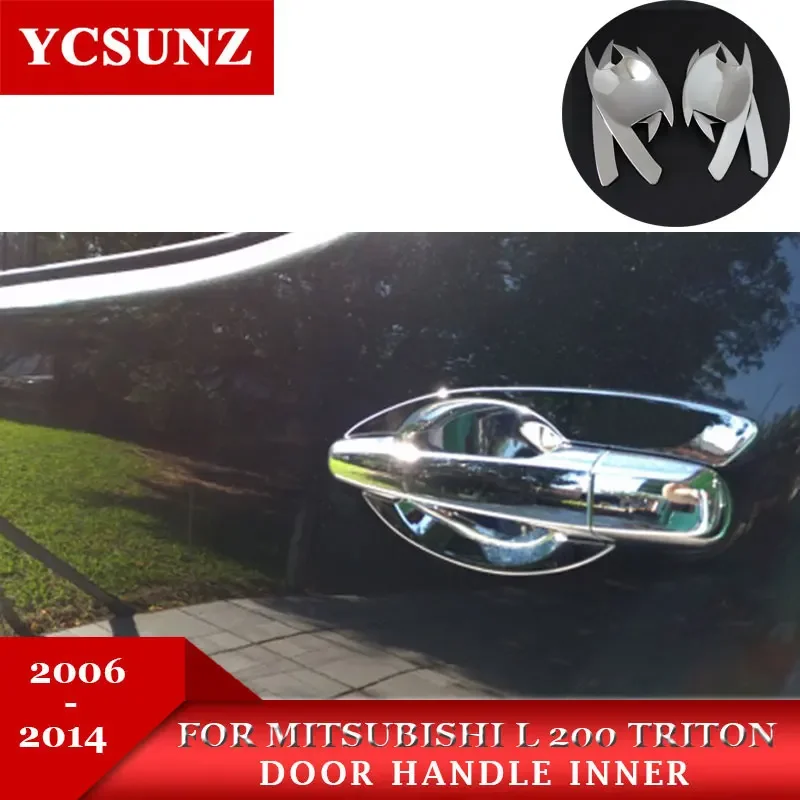 ABS Door Handle Inner Trims In Chrome Color For Mitsubishi L200 Triton 2006 2007 2008 2009 2010 2011 2012 2013 2014 Car Styling