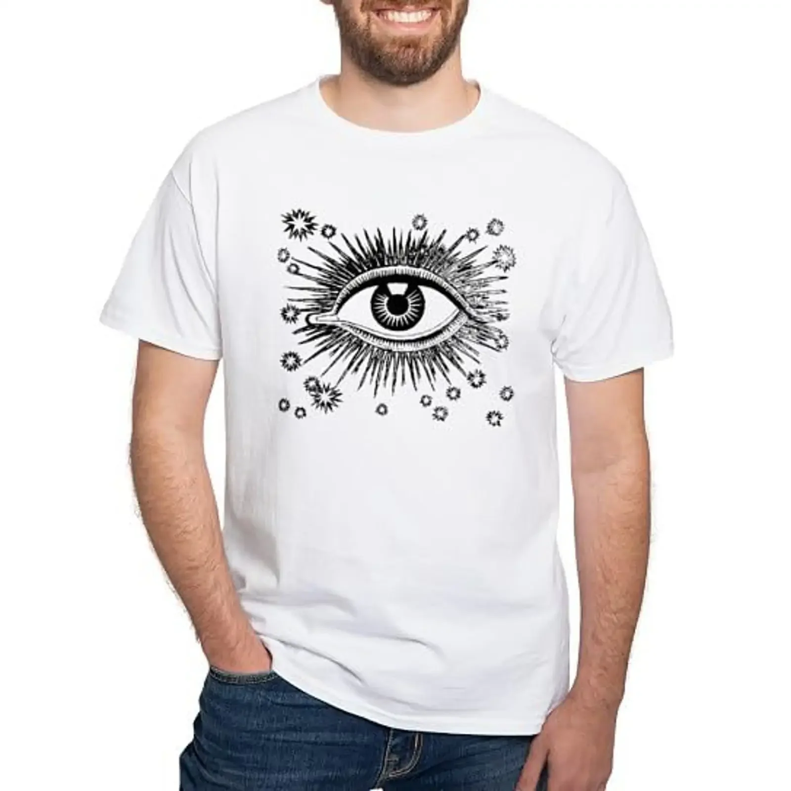 CafePress All Seeing Eye White T Shirt Men's 100 Cotton Classic  vintage Washed streetwear Casual Soft Unisex Breathable