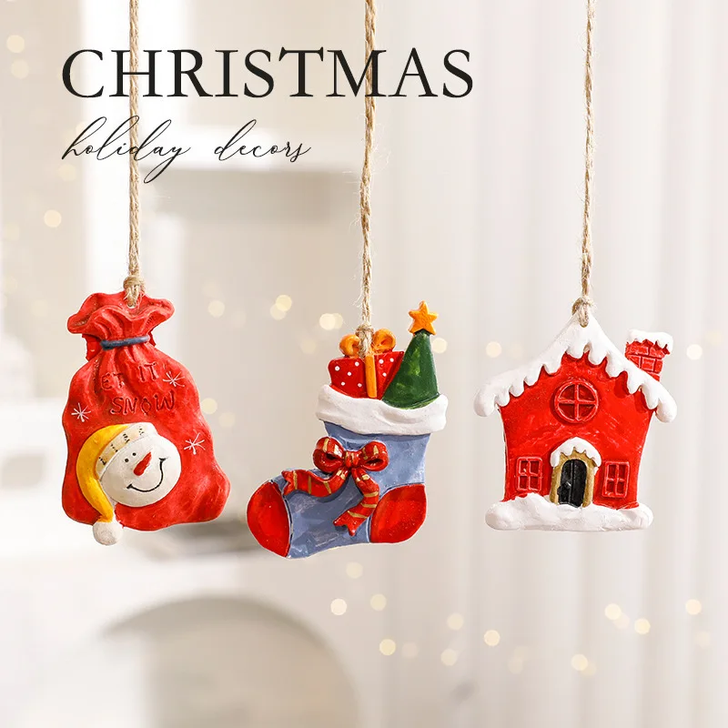 Christmas lovely creative old man resin crafts Diy pendant atmosphere socks elk snowman Christmas tree red decorative props