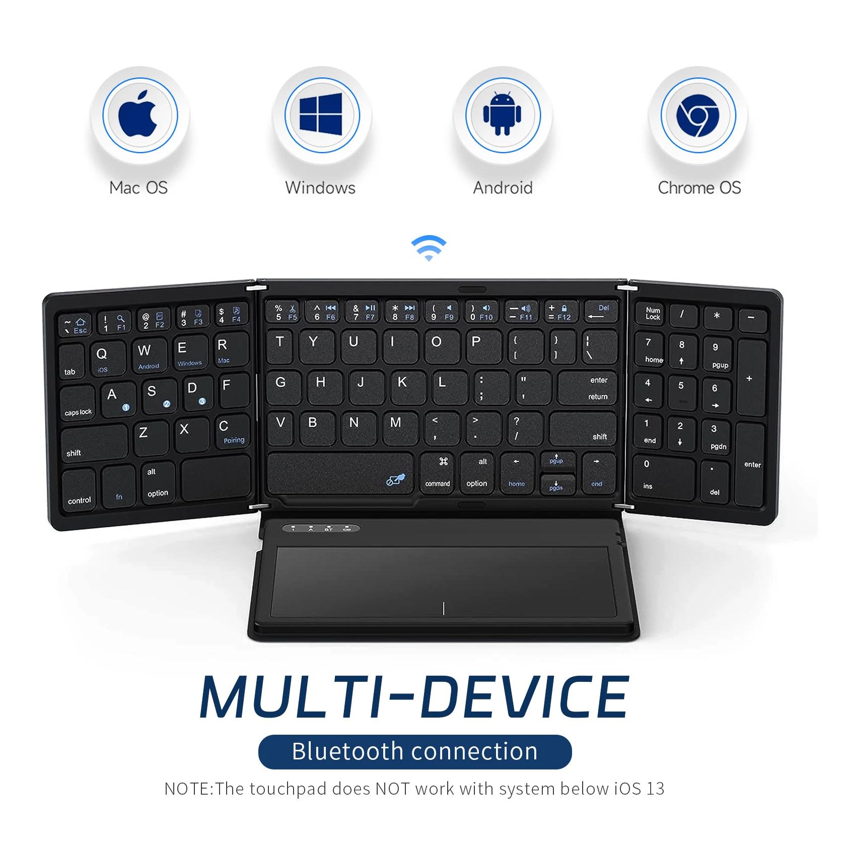 Mini Folding keyboard Leather wireless keyboard With Touchpad, Multiple System External Portable Universal Keyboard