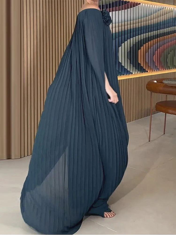 Beautyblue vestidos de noite femininos elegantes maxi vestidos soltos gaze plissada cor sólida em camadas fora do ombro novo robe feminino