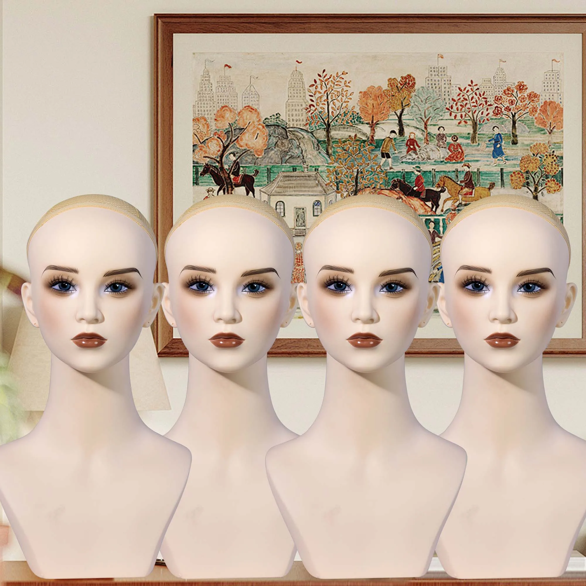 4PC USA Warehouse Free Shipping Simulated female mannequin head with shoulders, featuring standard head and chest circumference, ideal for displaying wigs, cosmetics and beauty accessories.