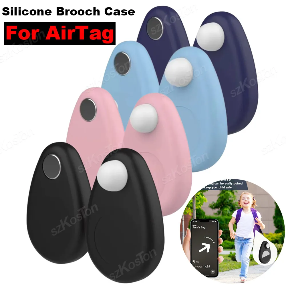 For AirTag Silicone Brooch Holder Case for Kids Hidden GPS Anti-Loss Cover with Pins for Children Elderly Pets Clothes Luggage