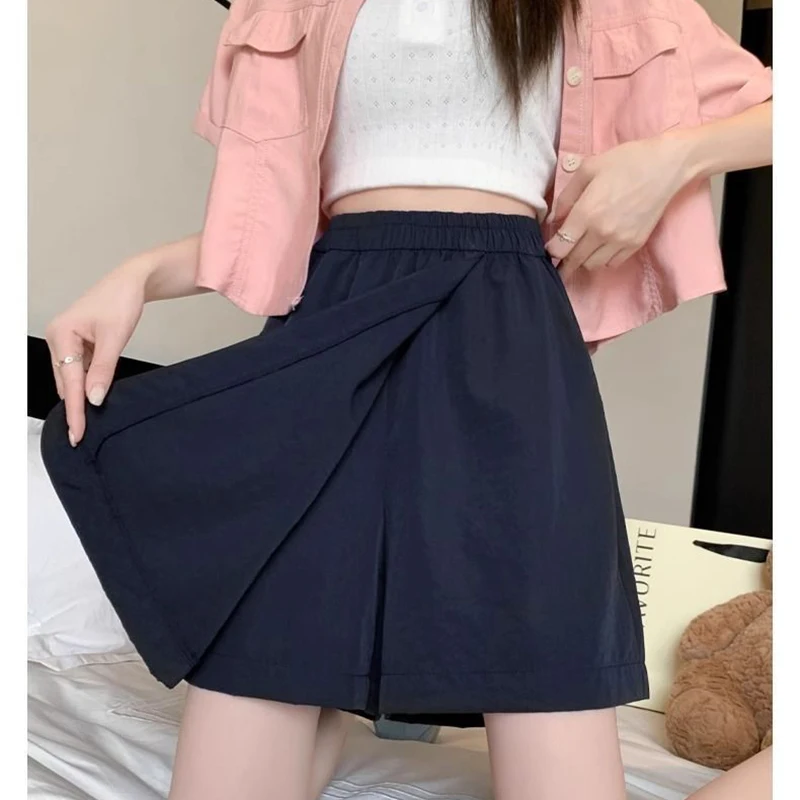 

Summer Girls Baggy Thin Wide Leg Culottes High Street Female Casual Short Pants Lady Solid Color High Waist Skirt Pants
