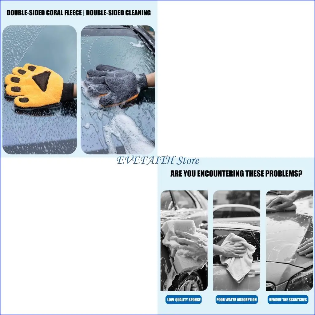 124B Premium Corals Fleece Car Wash Glove Mitt Double Color Design For Deep Cleaning And Scratch Surfaces