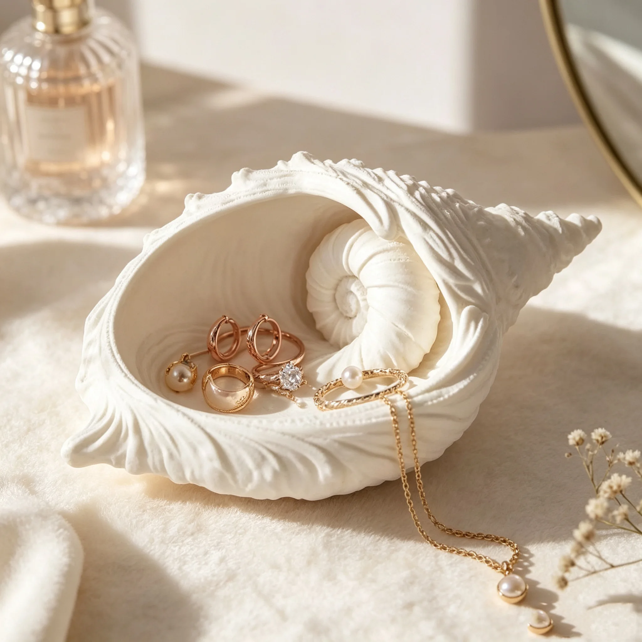 Conch Shell Jewelry Tray Resin Trinket Dish White Seashape Ring Necklace Earring Storage Plate Vanity Desktop Organizer