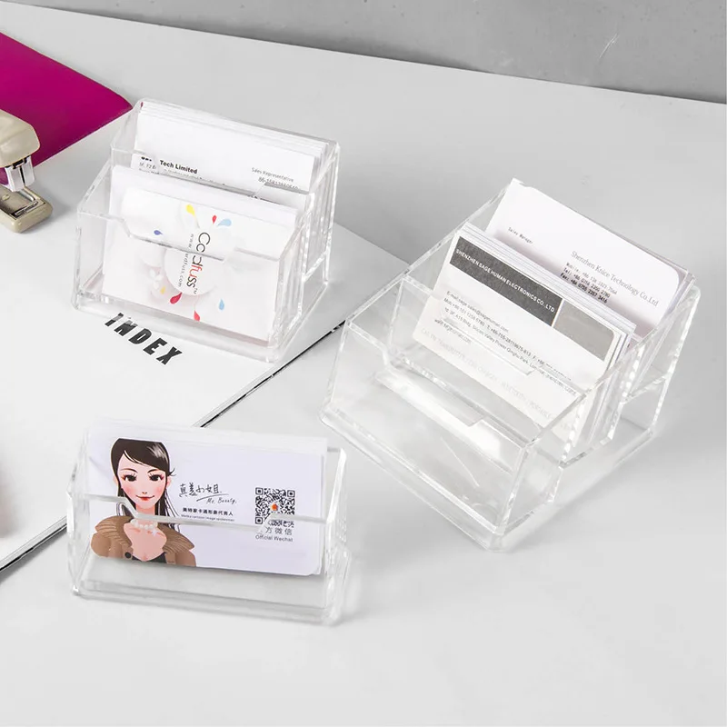 2PCS Transparent Plastic Business Card Holder Exhibition Office Desktop Simple Single Double Three Layer Business Card Box