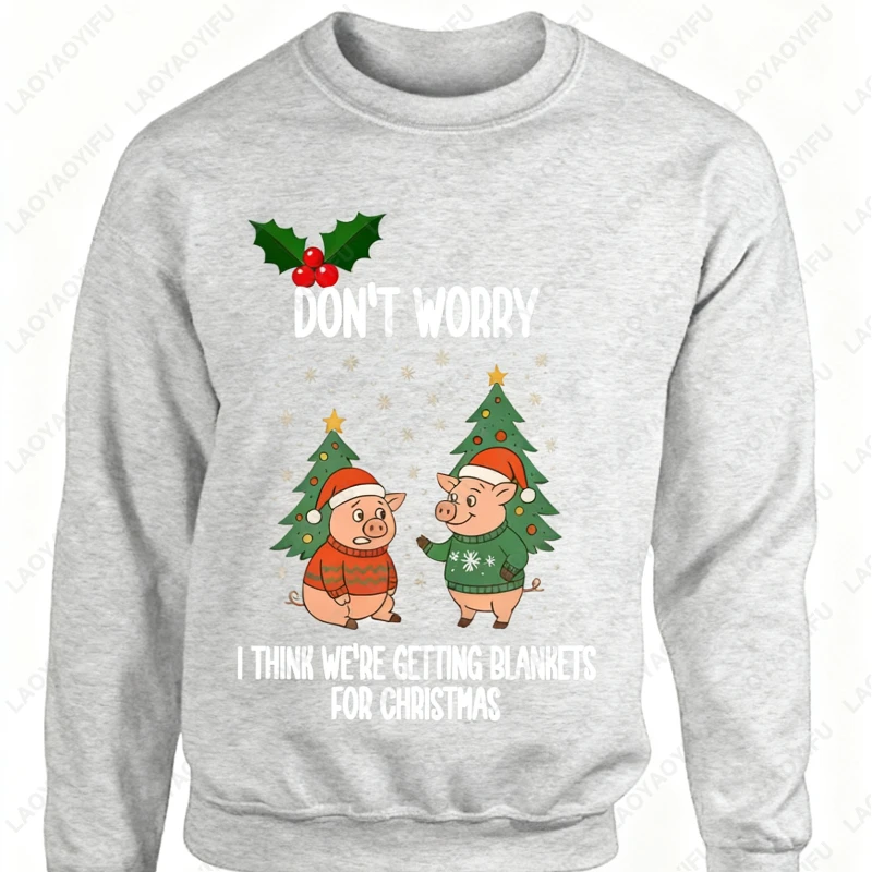 الخنازير في البطانيات عيد الميلاد للجنسين البلوز متعة الجدة هدية احتفالية شجرة عيد الميلاد زوج الرسوم المتحركة جميلة مطبوعة الرجعية فضفاض البلوز #2