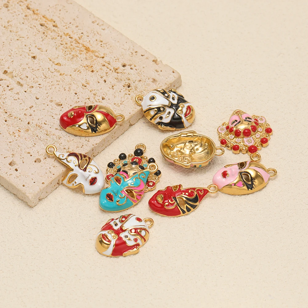 3 Stück kreative Emaille-Maskenanhänger aus Edelstahl mit Peking-Oper-Motiv für DIY-Schmuck, Halsketten, Anhänger, Armbänder, Ohrringe, Kunsthandwerk – Detail 1