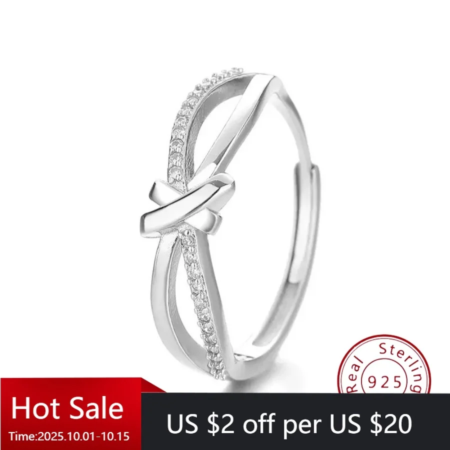 

S925 Sterling Silver Cross-Style Jewelry Unique Design with Diamond Accents Fashionable Adjustable Ring for Women