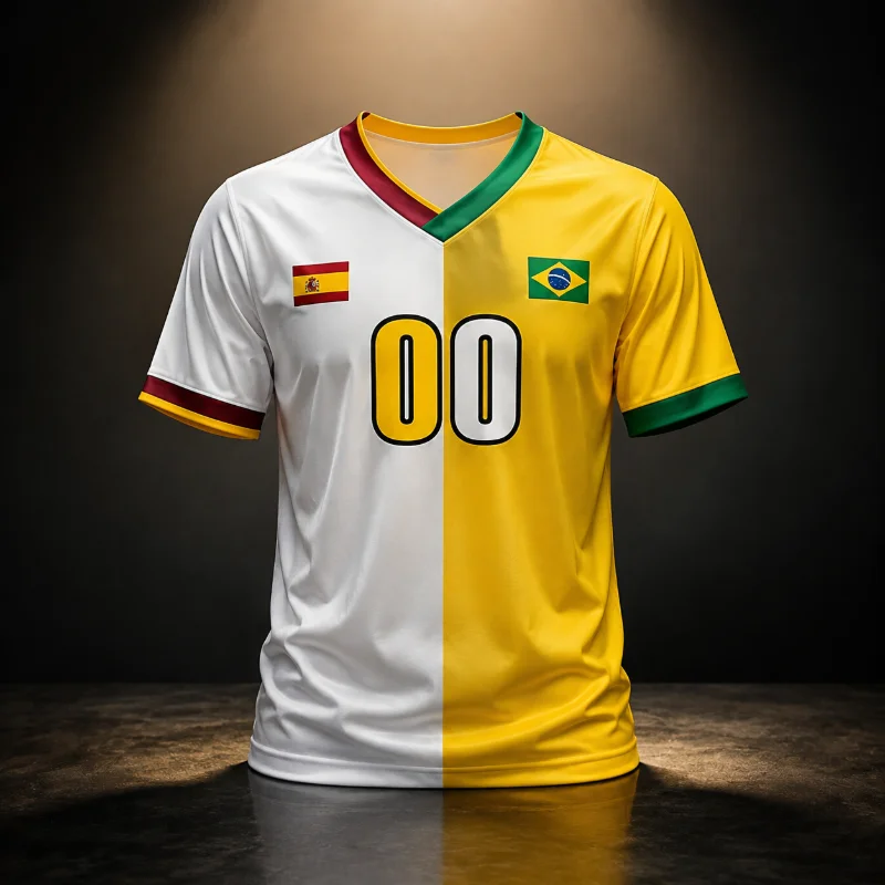 New 3D Printed Spanish Vs. Brazilian Football Jersey Fast Drying Breathable T-shirt Suitable for Street Wear By Doubles Fans