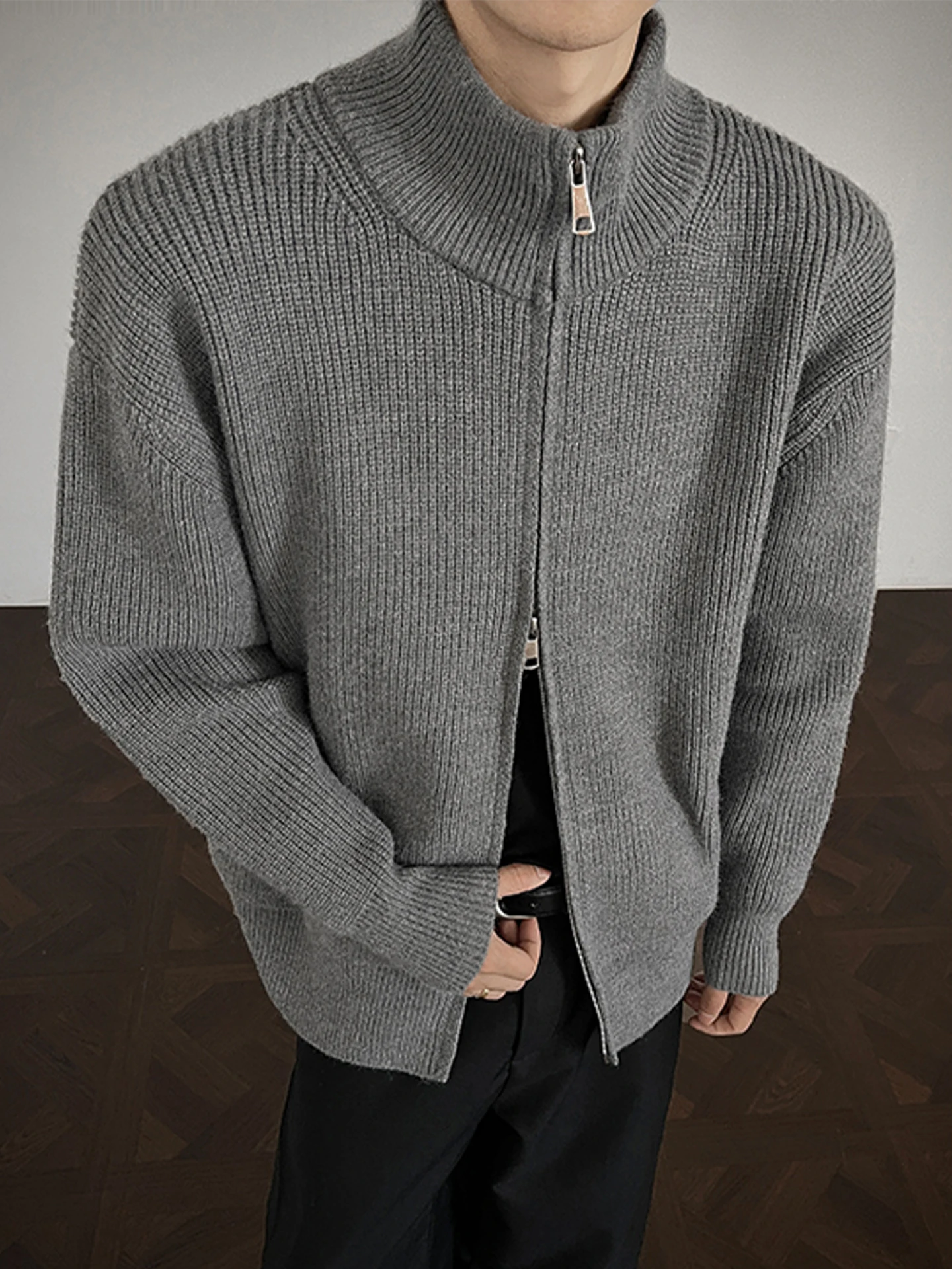 

Американский свитер на молнии в стиле ретро, мужской осенне-зимний теплый свободный повседневный вязаный свитер, тяжелый модный бренд