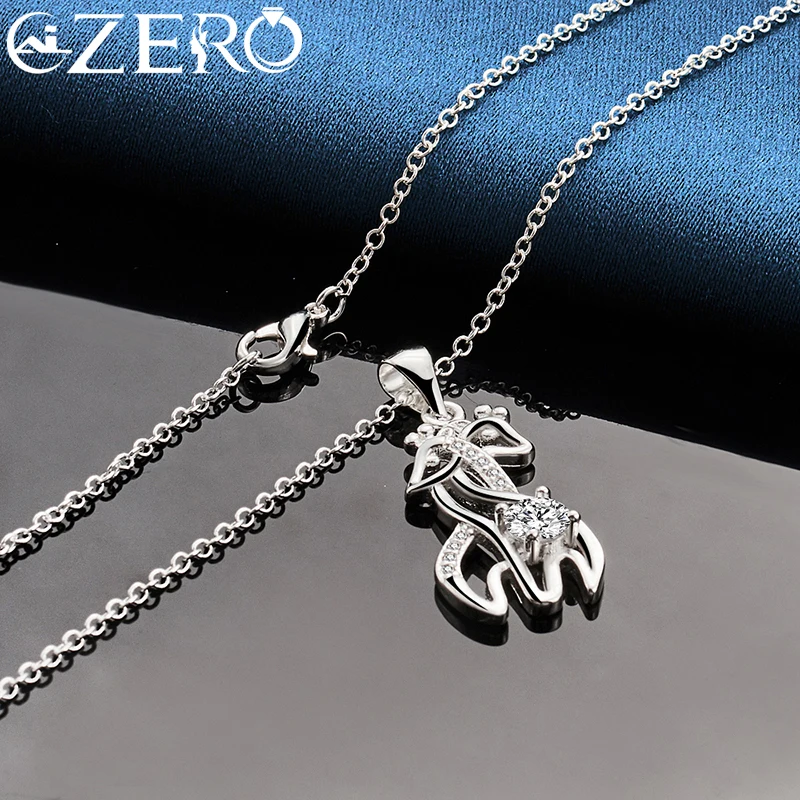 925 Sterling Silver 18-30 Inch Chain Giraffe Deer Zircon Pendant Necklace For Women Romantic Wedding Party Fashion Charm Jewelry