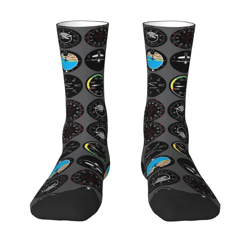 

Aviation Airplane Flight Instruments Socks for Men Women Stretch Summer Autumn Winter Aircraft Pilot Plane Crew Socks