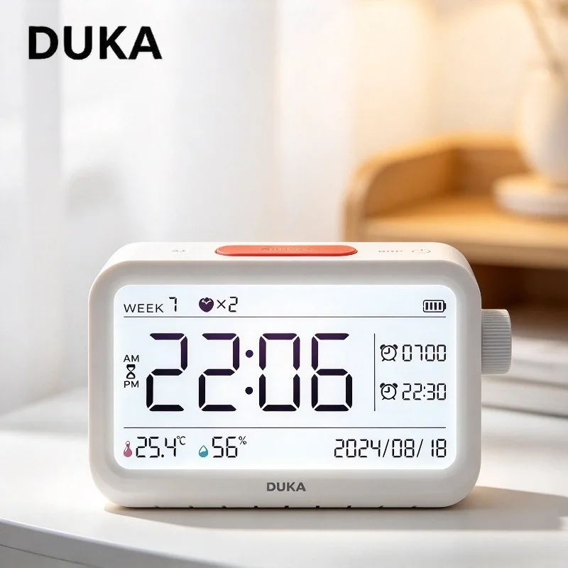 DUKA ATuMan LCD Digital Alarm Clock Large Screen Temperature Humidity Monitor Desktop Vertical Clock For Home Bedroom Office