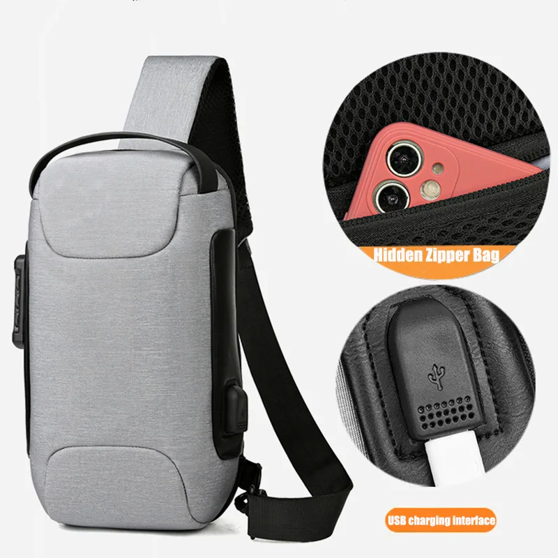 حقيبة صدر عملية للجنسين من النايلون خفيفة الوزن مع قفل مضاد للسرقة ومنفذ USB حقيبة حبال متعددة الجيوب للتنقل والسفر #3