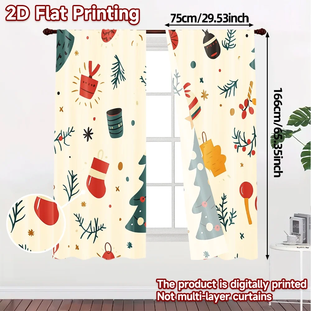 2pcs,Curtains Christmas Tree Snowman Winter Gift (3) Chic Curtains&Window Treatment Yarn Curtains Versatile All Ldeal for Living