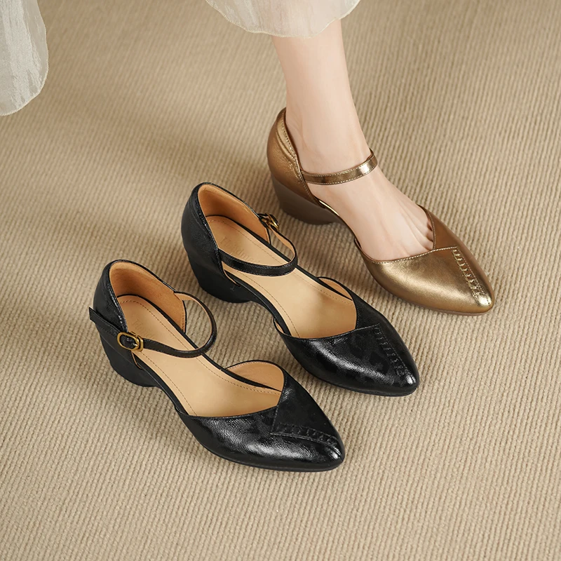 

Новинка 2023 года, летние женские сандалии из натуральной кожи, 22-25 см, женская обувь из воловьей кожи + овчины + свиной кожи, модная обувь Мэри Джейн с пряжкой