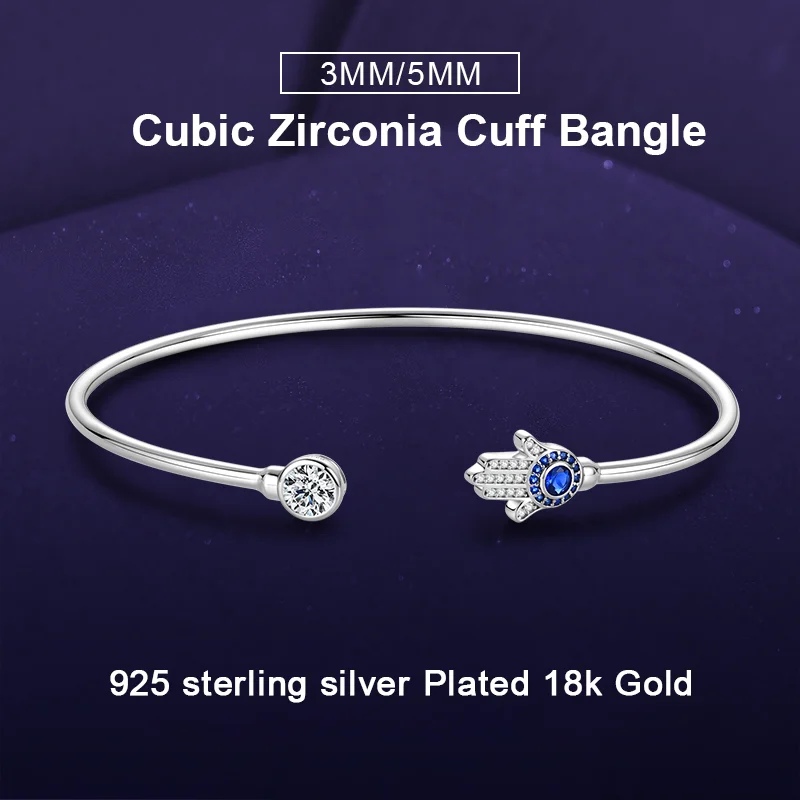 

IOGOU Hamsa Fatima's Hand Open Cuff Bangle for Women Cubic Zircon Pure 925 Sterling Silver Evil Eye Bracelets Fine Jewelry Gift