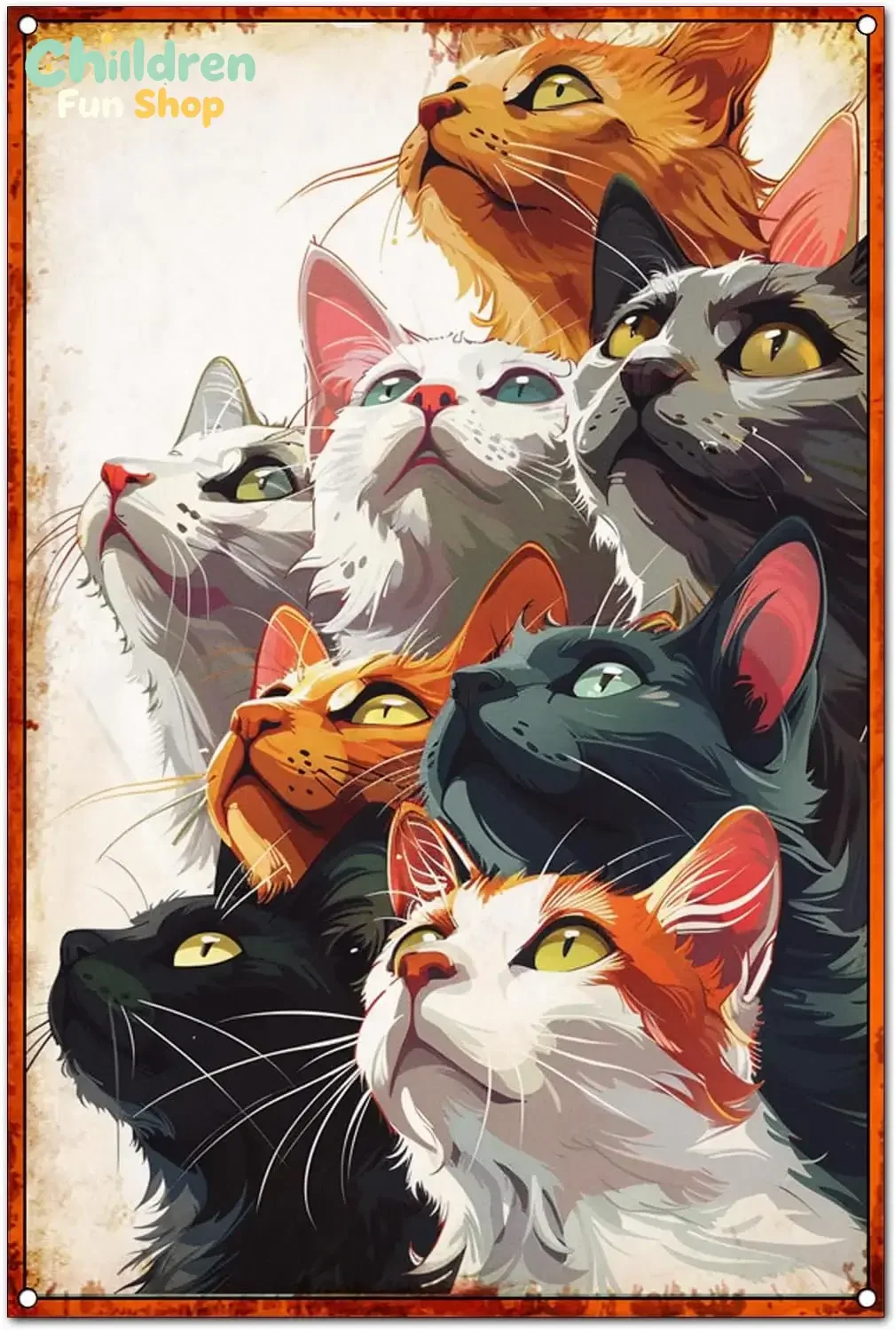 Original Vintage Cat Theme Wall Art Print Poster, A Bunch of Curious Cats Funny Retro Classic Art Wall Decoration, Tin Signs