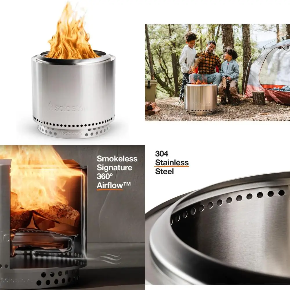 

Portable Stainless Steel Bonfire Pit with Removable Ash Pan and Stand | 19.5 Smokeless Wood Burning Outdoor Fireplace