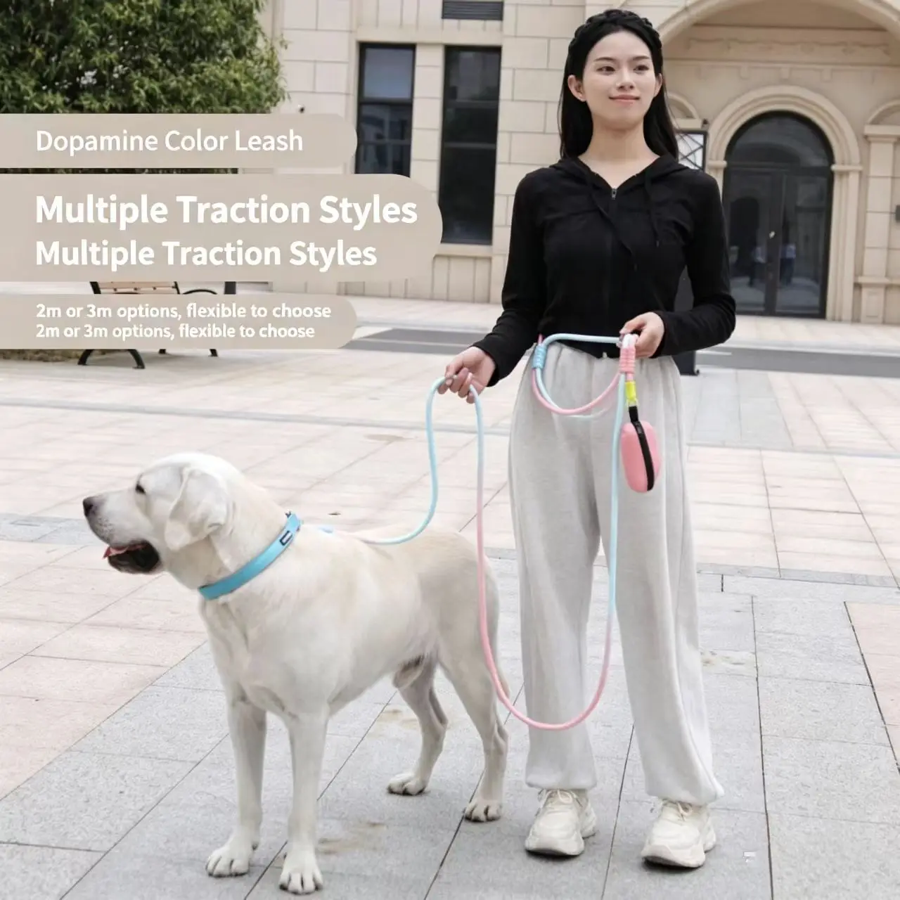 8 color Multi-functional Foam Leash for Large Dogs, Anti-Pull Crossbody Wearable Dog Lead, Dopamine Contrast Color Walking Rope