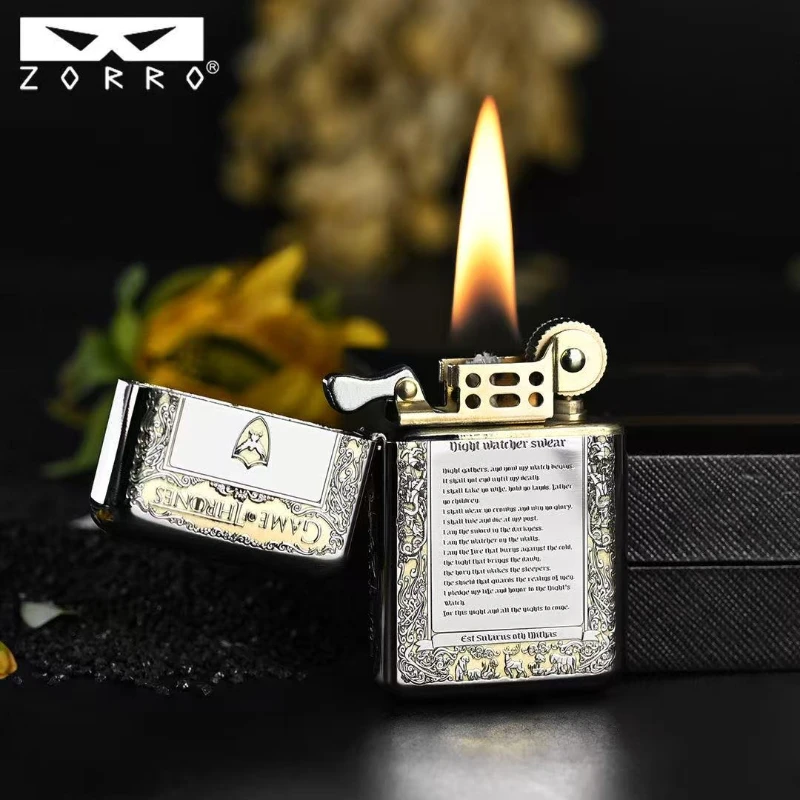 Zorro 790 White Nickel Creative Carving Fuel Lighter, Ultra Thin Classic Grinding Wheel Lighter,Cigarette Accessories,Men's Gift