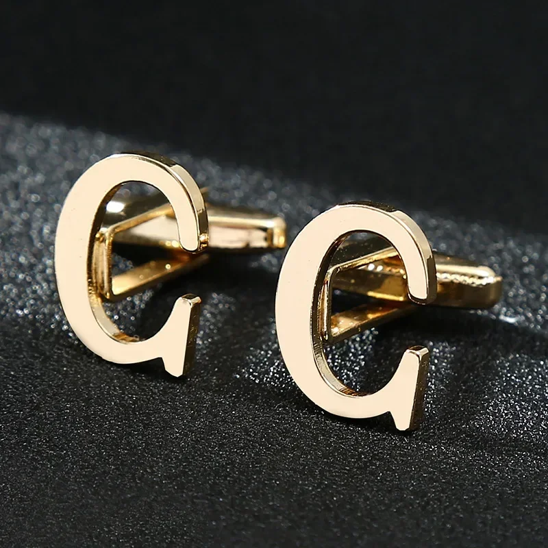 High Quality Gold Color English Letters A-Z Cufflinks for Men Luxury Jewelry Shirt Cuff Links French Business Accessories