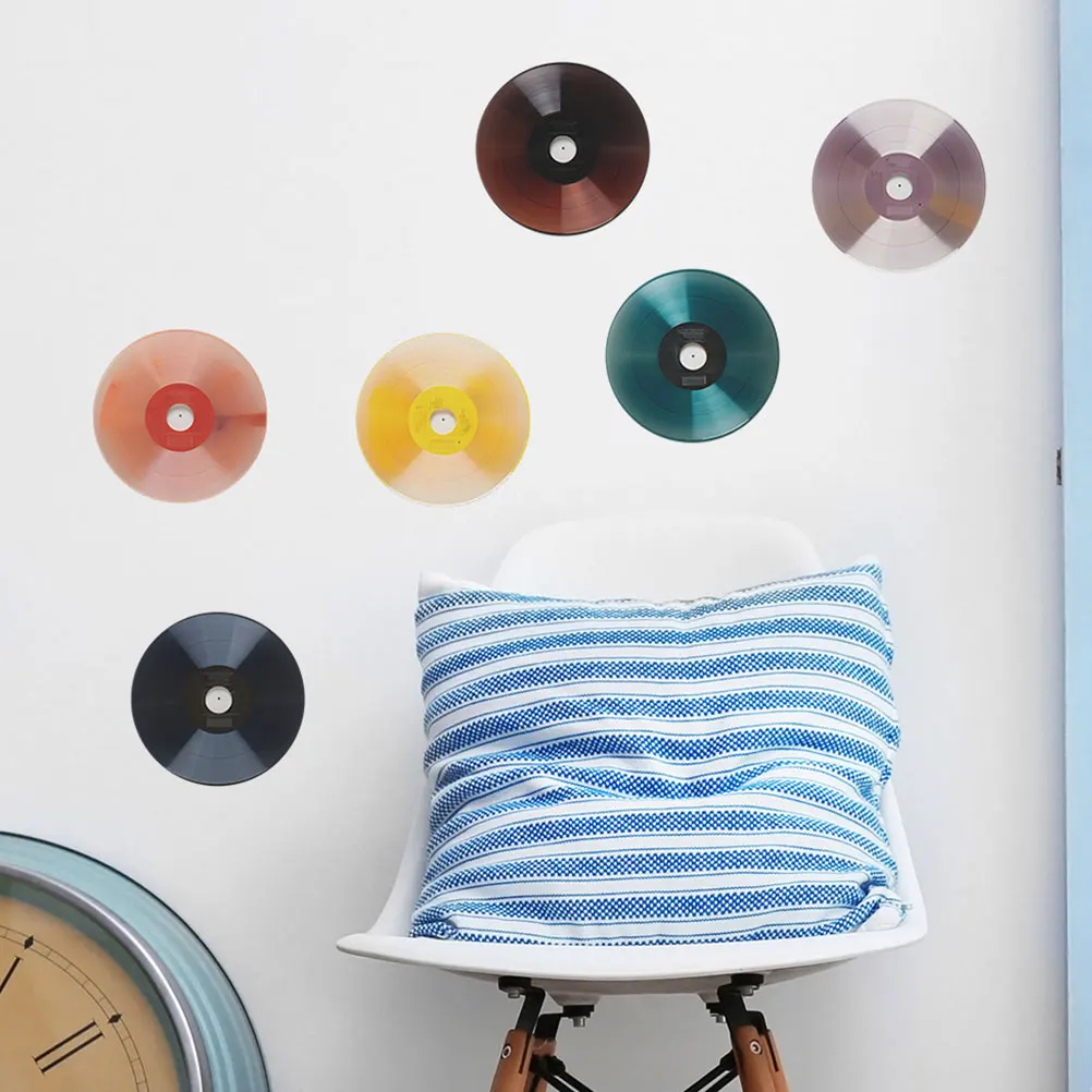 

6 Pcs Music Record Wall Stickers Retro Vinyl Decorative Fake CD Decals PVC Bedroom Wall Art Music Notes