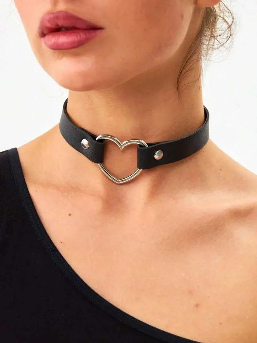 

Персонализированное модное ожерелье из искусственной кожи в стиле панк, хип-хоп, готический персиковый воротник в форме сердца, трендовый кожаный воротник с сердечком любви