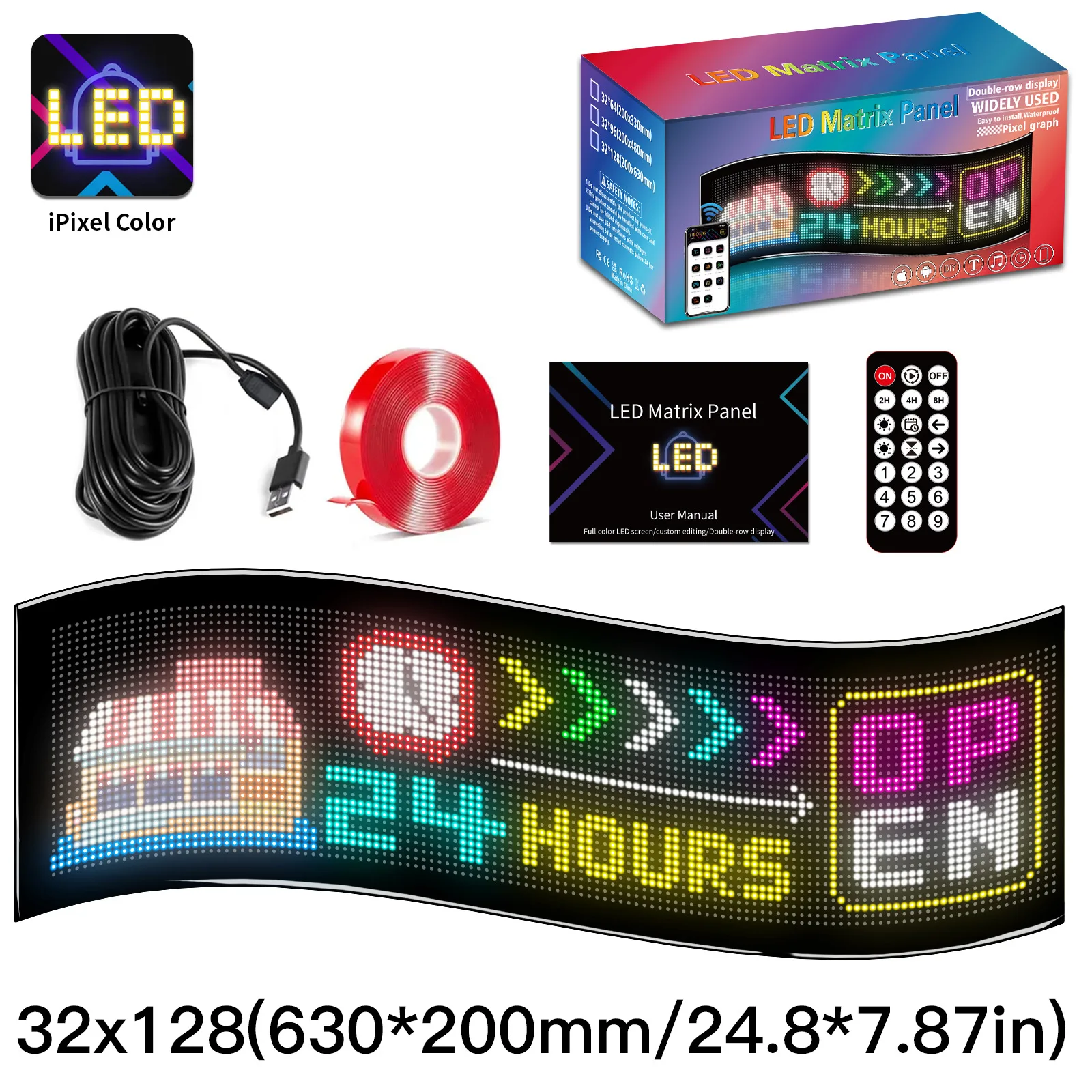 LED Matrix Pixel Panel Display Screen Flexible RGB Car Pattern Graffiti Scrolling Text Animation Shop Reminder Light Bluetooth
