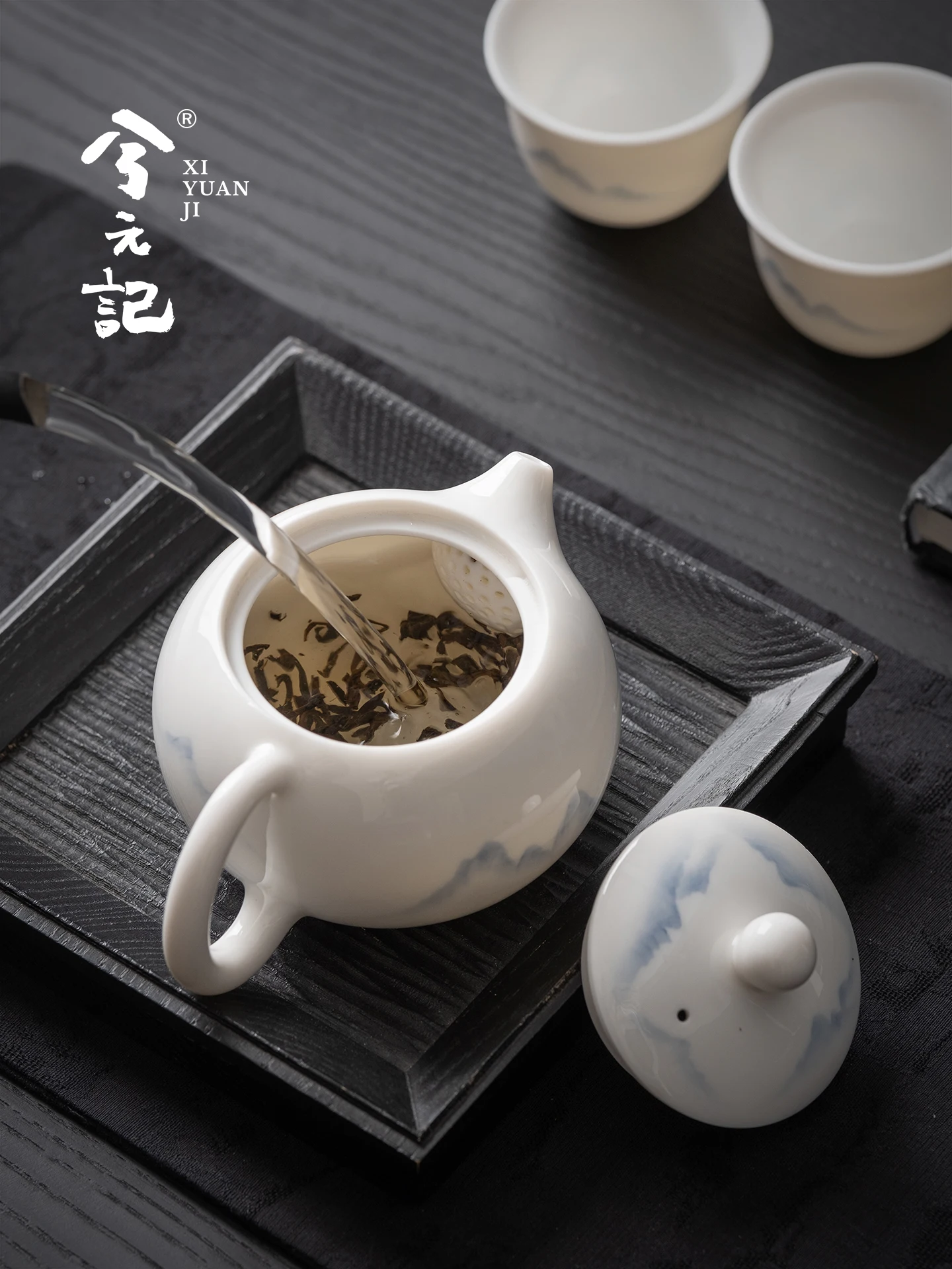 White Jade Porcelain Teapot Homemade Underglaze Ceramic Tea Water Separation 2026 New Hand Painted Landscape Single