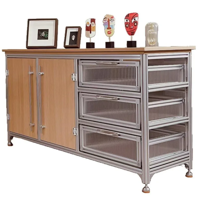 Ocean plate coffee cabinet, aluminum profile rack, medieval style storage acrylic multi-layer locker against the wall