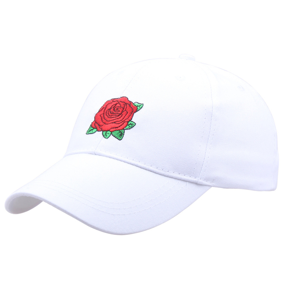  Hip Hop Snapback Baseball Cap Unisex Black Cotton Rose Embroidery Casual Outdoor Sun Protection Cap 