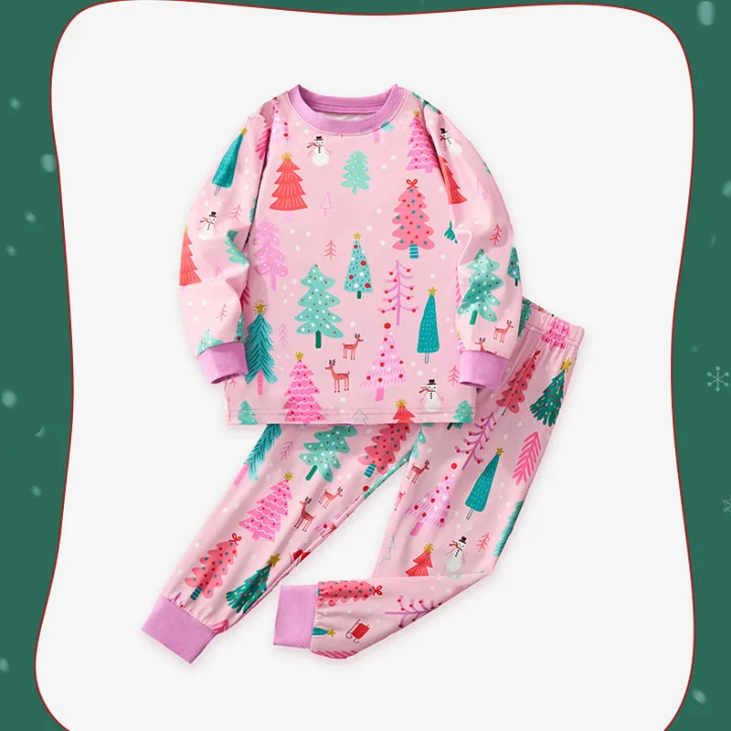 Christmas cute Pajamas set Children Long-Sleeved Top Trousers 2Pcs antumn winter Casual Homewear Outfits for 3-8Y