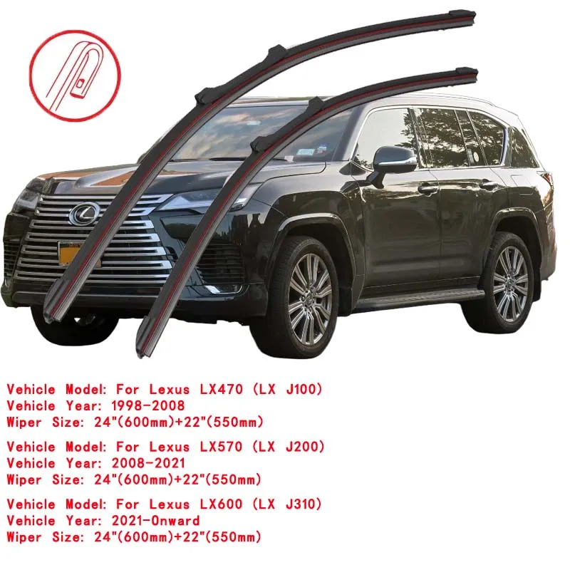 For Lexus LX SUV J100 J201 J310 LX470 LX570 LX600 1998 2005 2008 2010 2015 2016 2018 2019 2020 2022 Double Rubber Wiper Blades