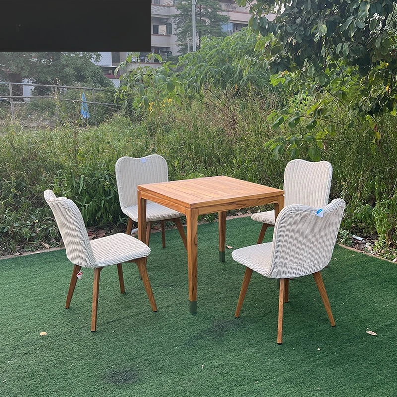 

Открытый обеденный стол и стулья из цельного дерева, бревенчатый ветровой балкон, маленький кофейный тиковый круглый длинный спинка, простая