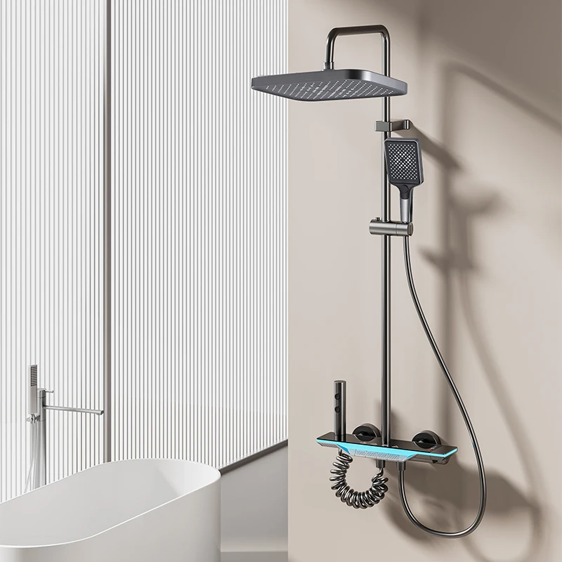 

Bathroom Smart Thermostat Shower System Set Wall-mounted Temperature Digital Display Rainlfall Shower Set Bathroom Faucet Set