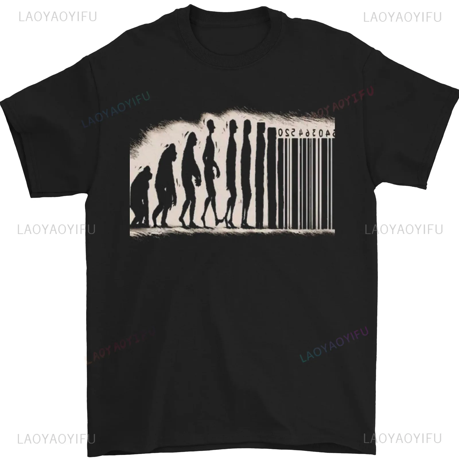 Barcode Evolution Anti-capitalist Anarchy Men's T-shirt Y2K Harajuku Clothing Summer short sleeved loose shirt