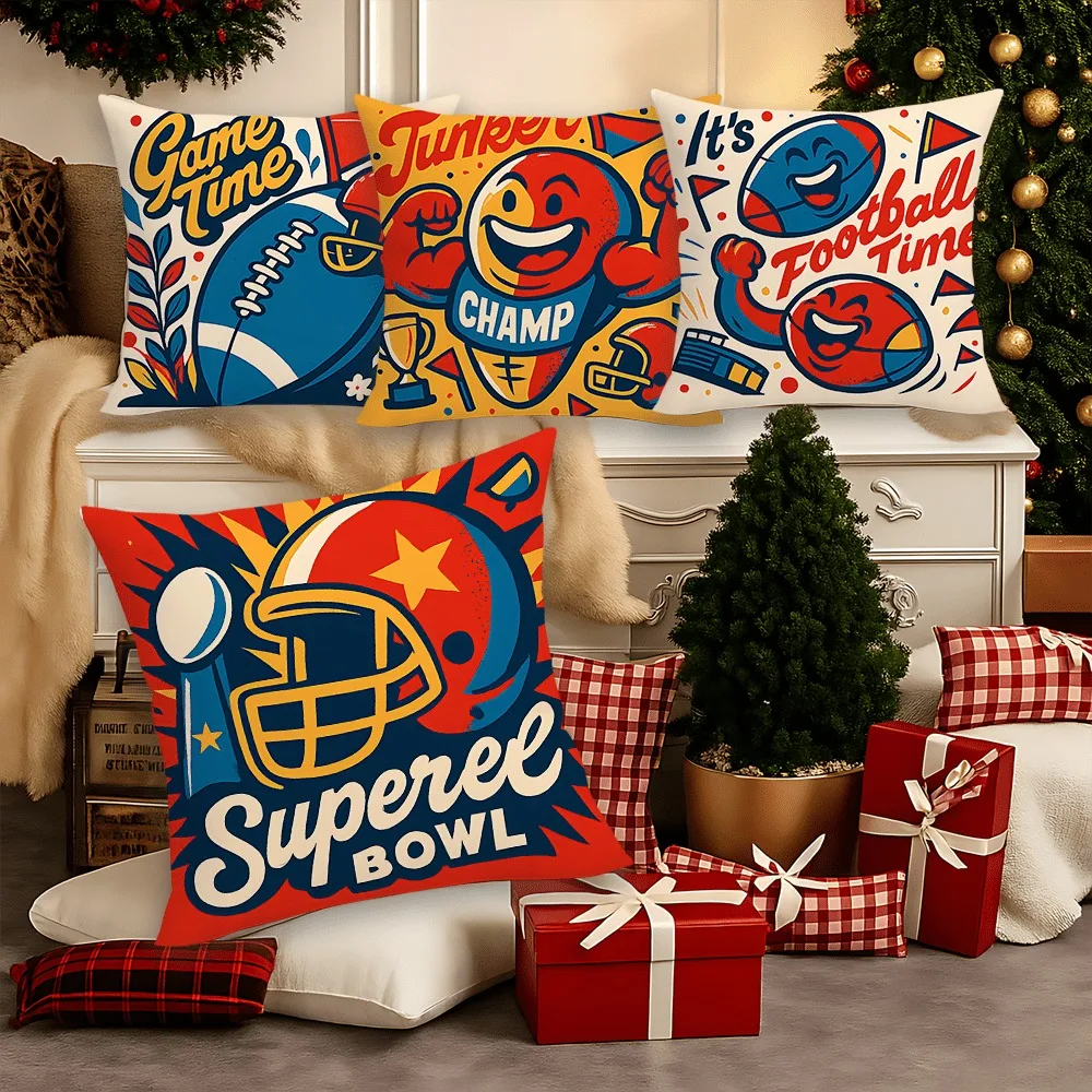 

Vibrant Super Bowl Theme Pillowcase Set,Cartoon Football Pattern Decorative Cushion Cover for Home Sofa Bedroom
