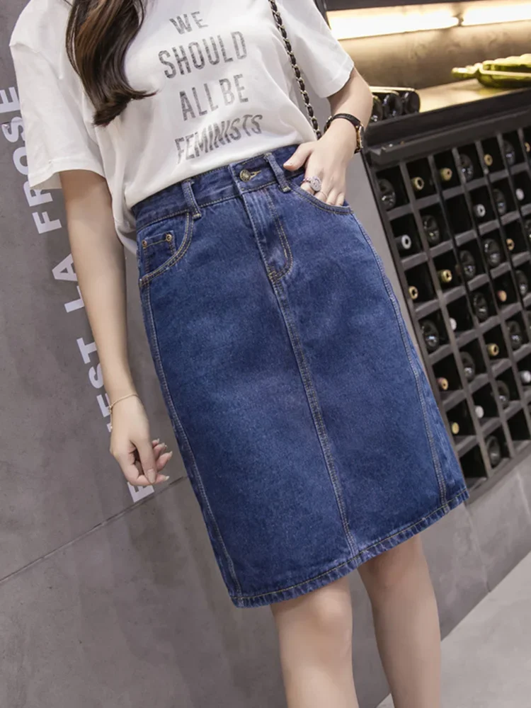 Korean loose women denim midi skirt summer A-line blue female jeans vintage casual harajuku cotton skirt oversize 5XL