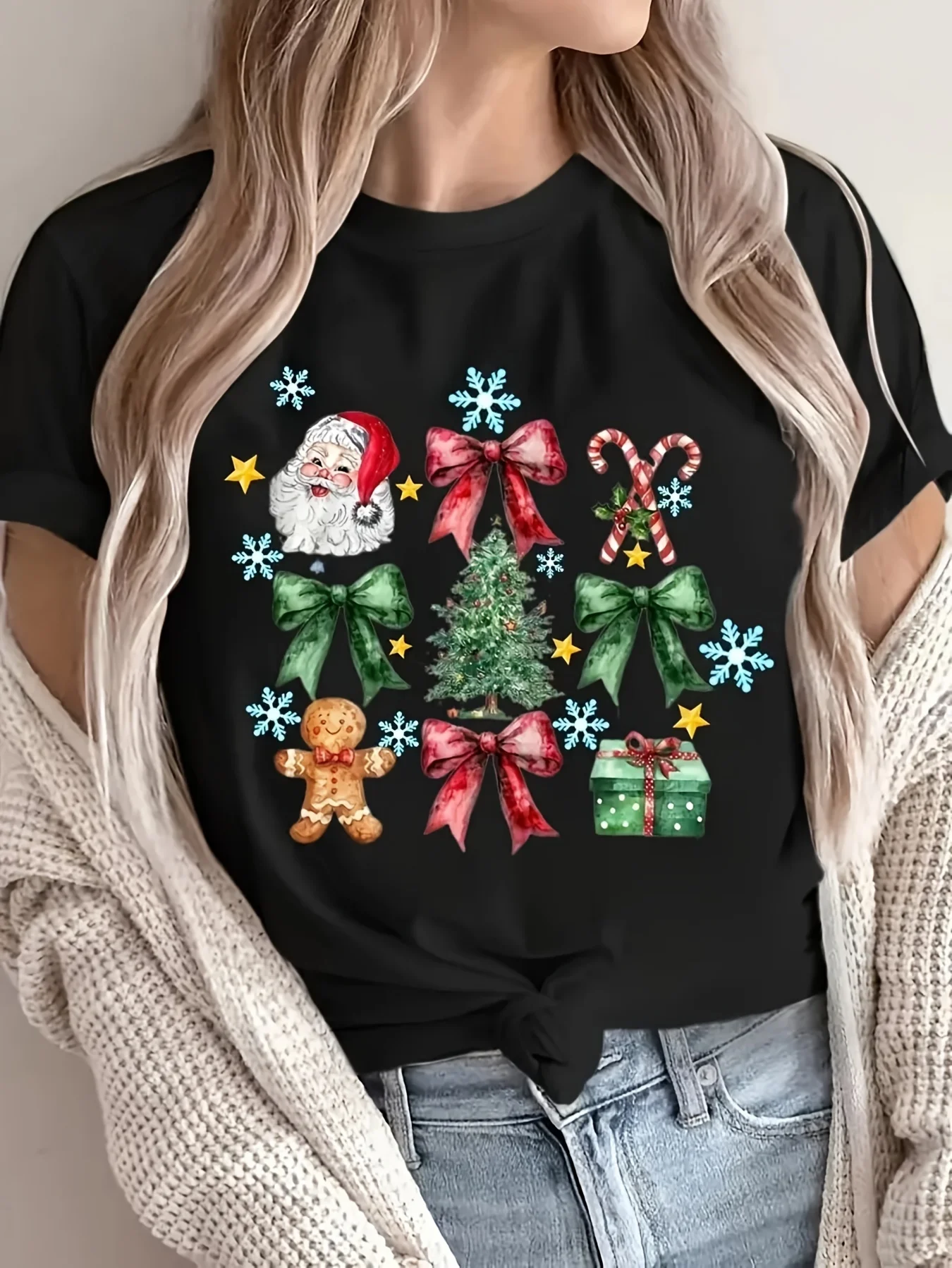 

Women's Festive Christmas Graphic Print T-Shirt Short Sleeve Cotton Tees Retro Hip Hop Y2k T-shirt Summer Tops Women Clothing