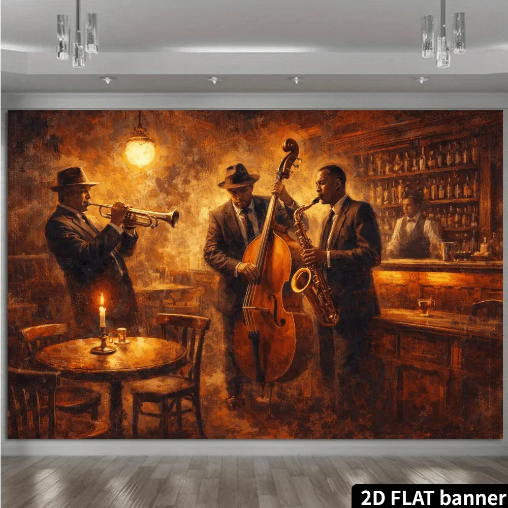 Premium Jazz Music Trio Wall Tapestry Polyester Hanging Art for Bar Pub Home Decor Vintage Band Artwork Mural Large Size