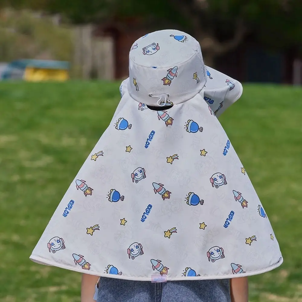 

Breathable Big Brim Baby Fisherman Hat Shawl Sun Protection Kids Sunscreen Hat Cartoon Neck Cover Children Beach Cap Outdoor