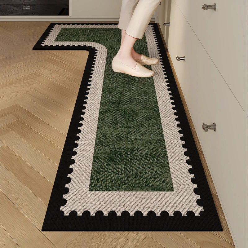 Carpet for Kitchen Floor Mat PVC Waterproof Oil-proof Non-slip Leather Rug Retro Geometric Pattern L-shaped Rugs Home Decor Mats