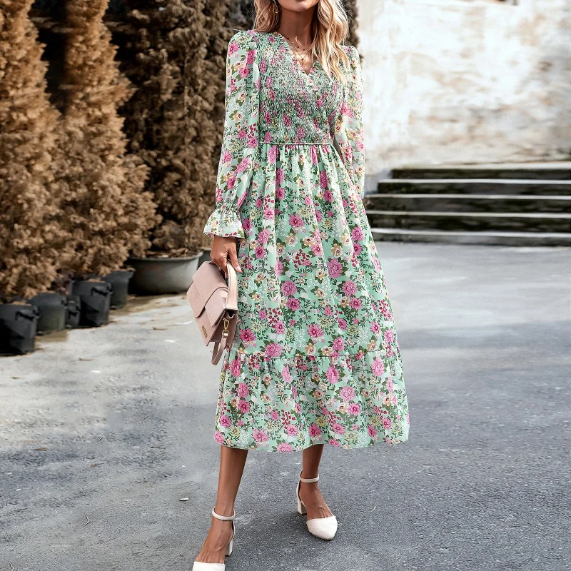 DY-Printed Dress with Temperament, Elegant, Independent Station, Autumn